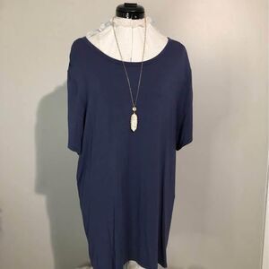 2X Dress/Tunic Top Girl LA Short Sleeve Navy Gather Up Back 22” pit-pit C3853